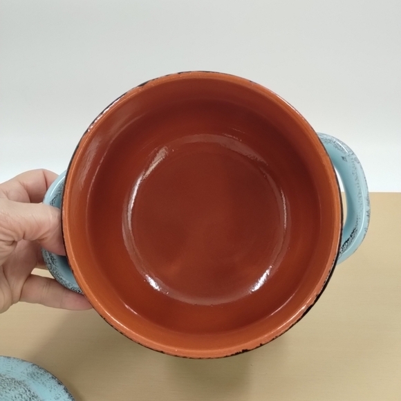 De Silva Terracotta Pottery Pot 6" x 7" Blue Cook Ware Casserole Soup Bean 48oz - Picture 8 of 13